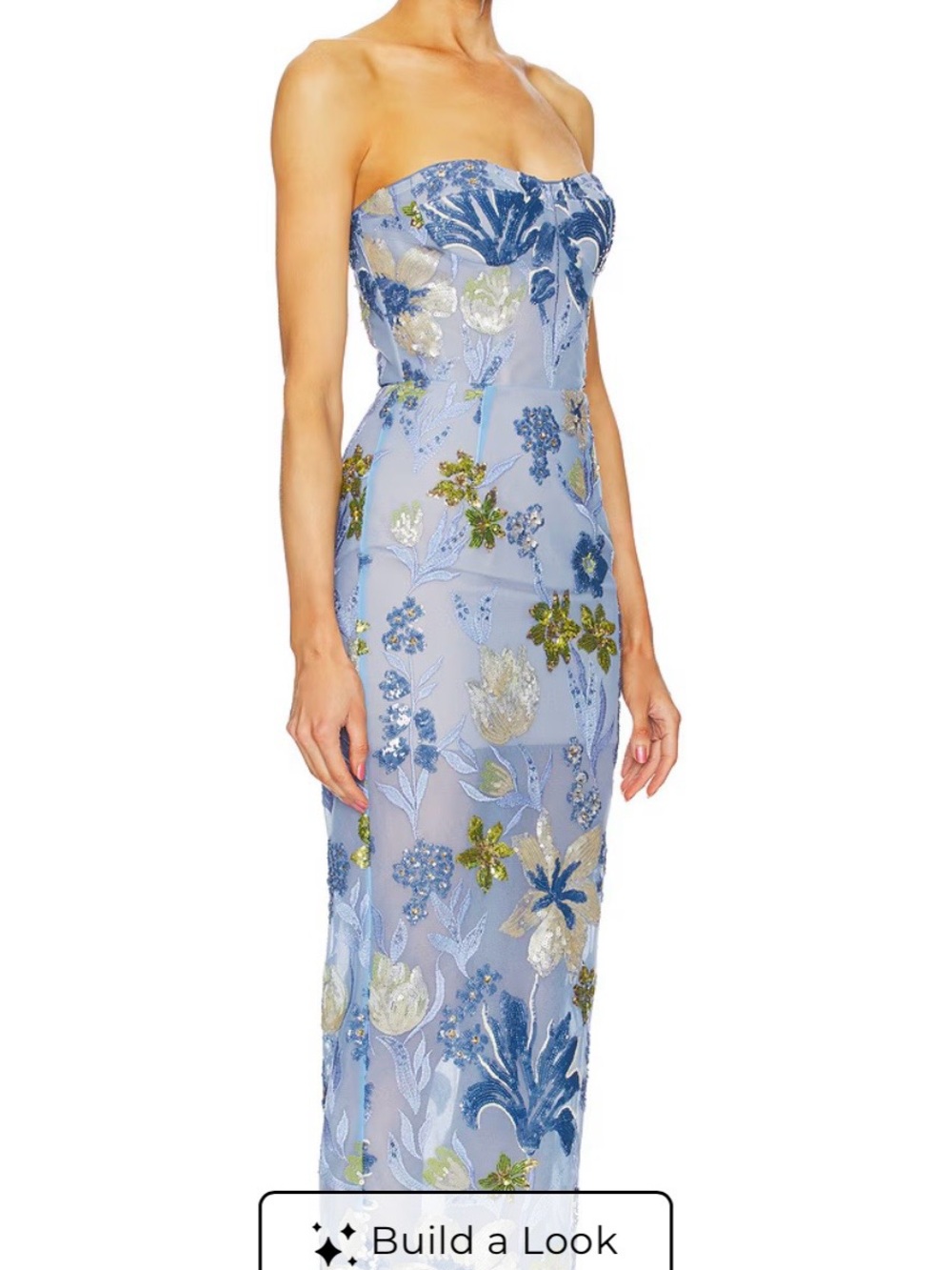 Bronx and Banco Light Blue Strapless Floral Sequin Gown - Picture 3 of 7